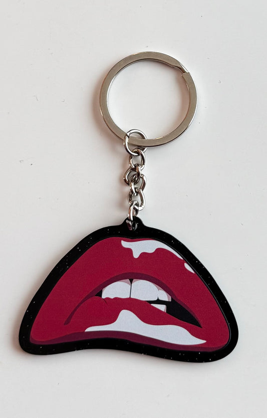 Black glitter lips key chain