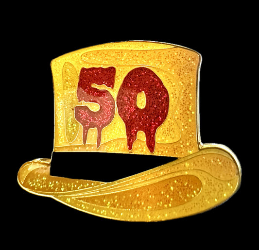 Gold glitter 50 enamel pin